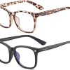 2 Pack Blue Light Blocking Reading Glasses Computer Glasses Filter UV Glare Blocking Fashion Gaming Eyeglasses Women Men Square Frame, Black