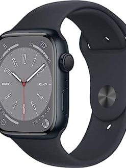 New Apple Watch Series 8 (GPS 45mm) Smart watch - Midnight Aluminium Case with Midnight Sport Band - Regular. Fitness Tracker, Blood Oxygen & ECG Apps, Water Resistant