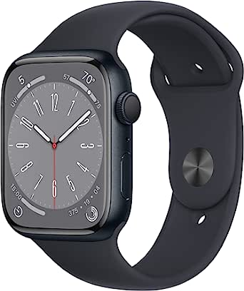 New Apple Watch Series 8 (GPS 45mm) Smart watch - Midnight Aluminium Case with Midnight Sport Band - Regular. Fitness Tracker, Blood Oxygen & ECG Apps, Water Resistant