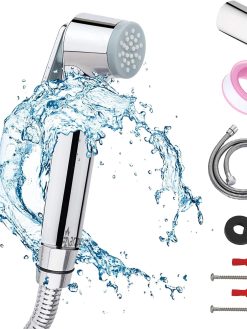 Aarzou Shattaf Set Bidet Sprayer for Toilet - شطاف غسيل Chrome Wall mounted Handheld Muslim Shower head sprayer with 47 Inch-Explosion proof Stainless Steel hose for Personal Hygiene