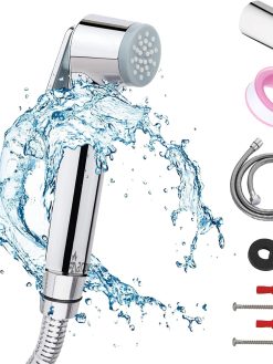 Aarzou Shattaf Set Bidet Sprayer for Toilet - شطاف غسيل Chrome Wall mounted Handheld Muslim Shower head sprayer with 47 Inch-Explosion proof Stainless Steel hose for Personal Hygiene