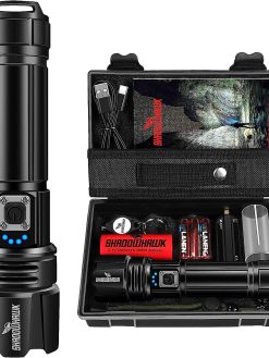 Shadowhawk Flashlight Led USB Rechargeable, 10000 lumens Torch Light XHP70.2, Super Bright Tactical Flashlights, IP67 Waterproof Zoomable, for Outdoor Camping Hiking Emergency(with 5000mAh Battery)