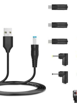 USB to DC 5V Power Cord, 5.5x2.1mm Plug Charging Cord Adapter Barrel Jack with 11 Connector (5.5x2.5, 4.8x1.7, 4.0x1.7, 4.0x1.35, 3.5x1.35, 3.0x1.1, 2.5x0.7, Micro USB, Type-C, Mini USB,LED Termina))