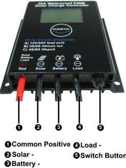 HUINETUL 30A PWM Solar Charge Controller IP68 Waterproof Fit for Lithium ion Lifepo4 Lead-Acid Battery