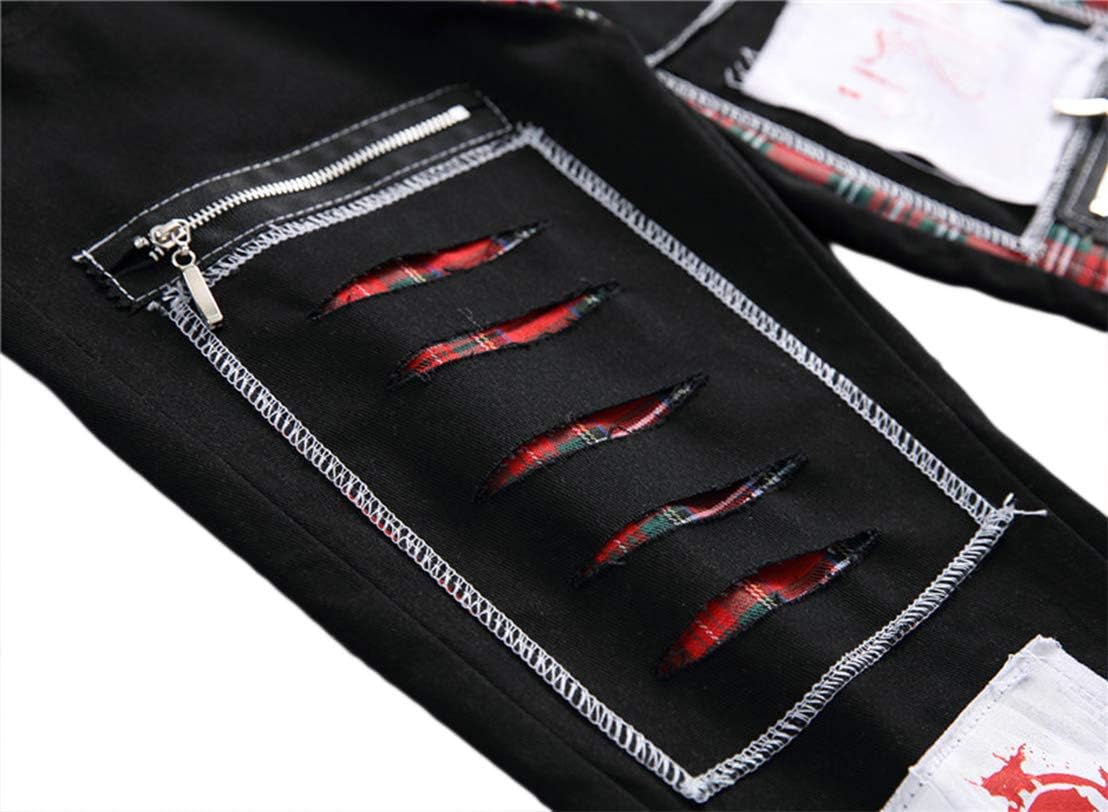 Enrica Men's Ripped Skinny Distressed Destroyed Straight Fit Jeans Pants with Holes