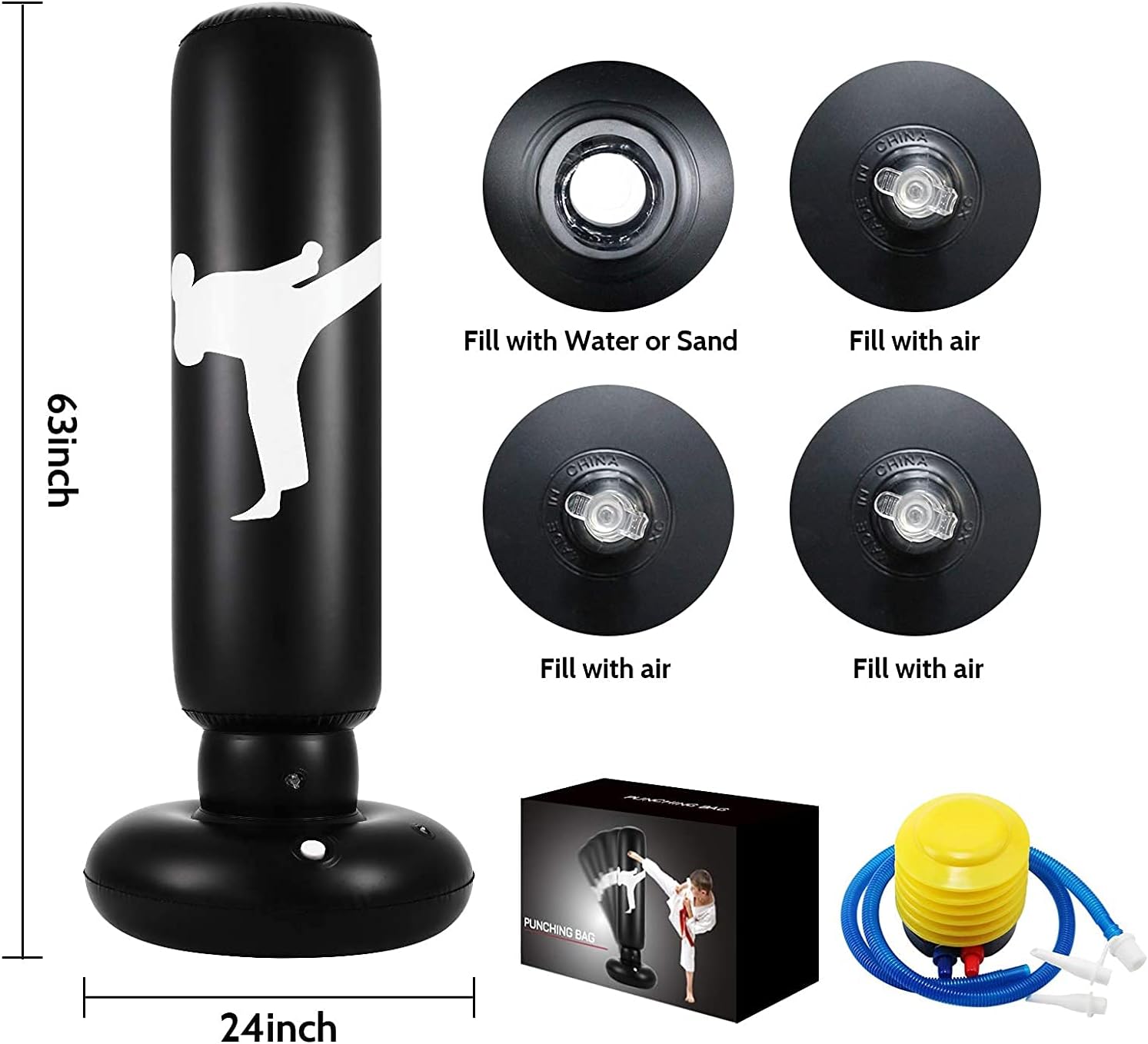 Punching Bag for Kids, 63 Inch Freestanding Boxing Inflatable Punching Bag for Kids , Bounce Back for Practicing Karate, Taekwondo, MMA, Fitness Freestanding Boxing Bag (Air Pump Included)