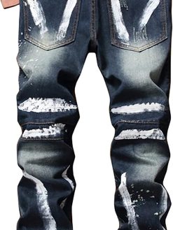 Enrica Men's Ripped Skinny Distressed Destroyed Straight Fit Jeans Pants with Holes