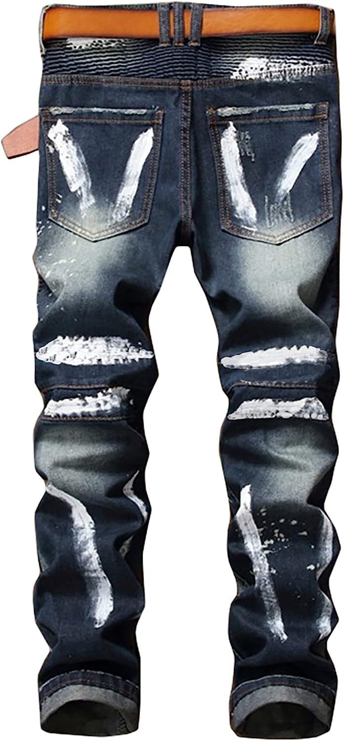 Enrica Men's Ripped Skinny Distressed Destroyed Straight Fit Jeans Pants with Holes