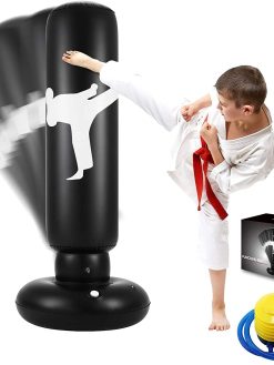 Punching Bag for Kids, 63 Inch Freestanding Boxing Inflatable Punching Bag for Kids , Bounce Back for Practicing Karate, Taekwondo, MMA, Fitness Freestanding Boxing Bag (Air Pump Included)
