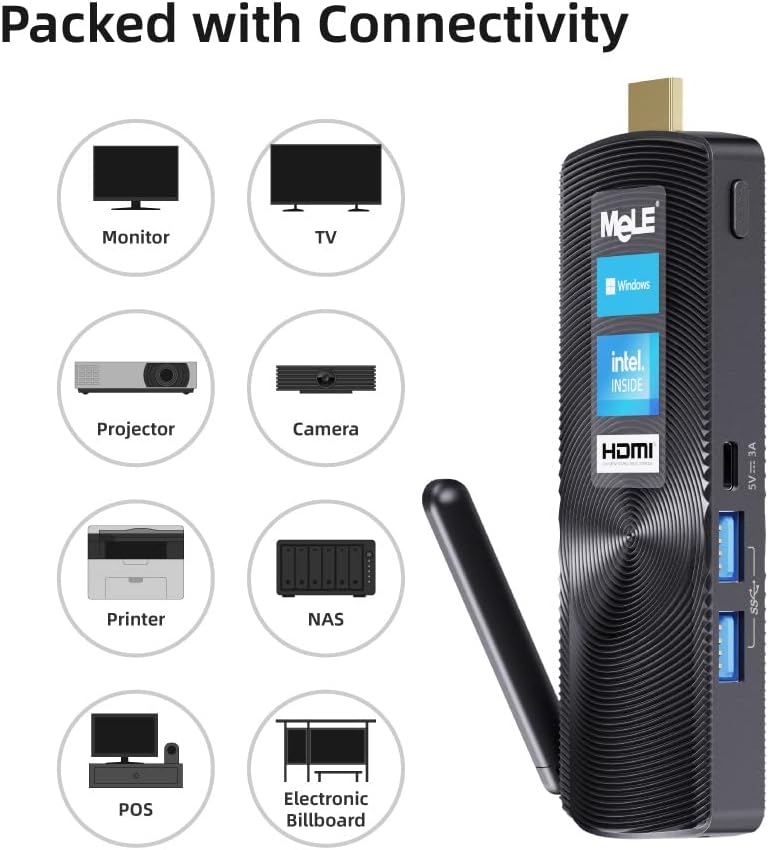 MeLE PCG02 Fanless Mini PC Stick Windows 11 Pro Celeron N4020 4G/128G Portable Computer Stick for Business & Home Video Support HDMI 4K 60Hz, BT4.2, 2.4G/5.8G Dual Band Wi-Fi, USB, Ethernet Port