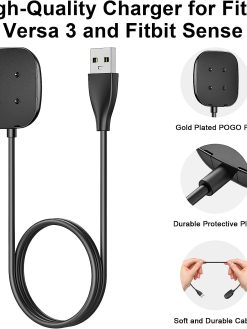 Charger for Fitbit Versa 4 /Sense 2 /Versa 3/Sense, 50cm/1.65ft 100cm/3.3ft USB Charging Station Charger Cable Cable for Fitbit Versa 4/Versa 3/Sense (50cm)