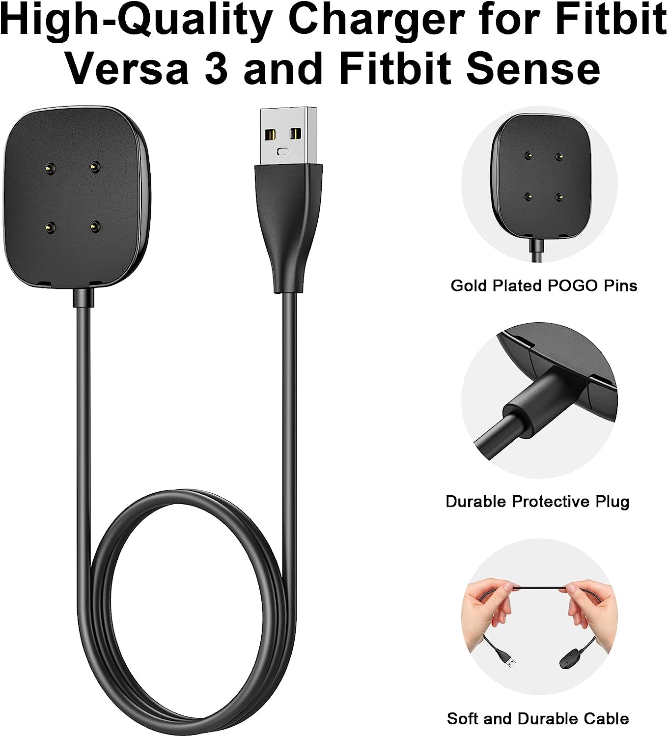Charger for Fitbit Versa 4 /Sense 2 /Versa 3/Sense, 50cm/1.65ft 100cm/3.3ft USB Charging Station Charger Cable Cable for Fitbit Versa 4/Versa 3/Sense (50cm)