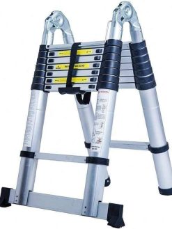 Telescopic ladder of aluminum, 4.4 m, removable, multi-purpose, retractable