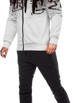 Men's Two-piece Suit Splash-ink Stand-up Collar Set Sports Zipper Sweatshirt Jacket Jogging Pants Zipper Warm Set Male Wedding Prom Suit