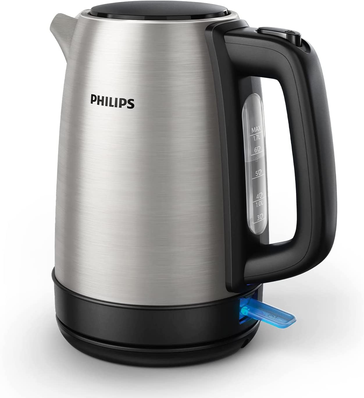 Philips Daily Collection Stainless Steel Kettle 2200 Watts, Silver/Black,1.7 Liters Capacity,HD9350/92