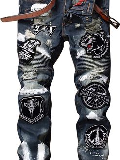 Enrica Men's Ripped Skinny Distressed Destroyed Straight Fit Jeans Pants with Holes