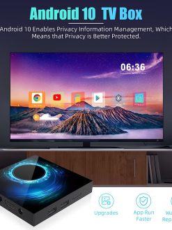 Android 10.0 TV Box Octa Core, Android TV Box 4GB RAM 64 GB ROM, WiFi 2.4GHz/5GHz Quad Core 64 Bits 3D/4K/6K Full HD/H.265/H.264/USB 2.0 Android Box