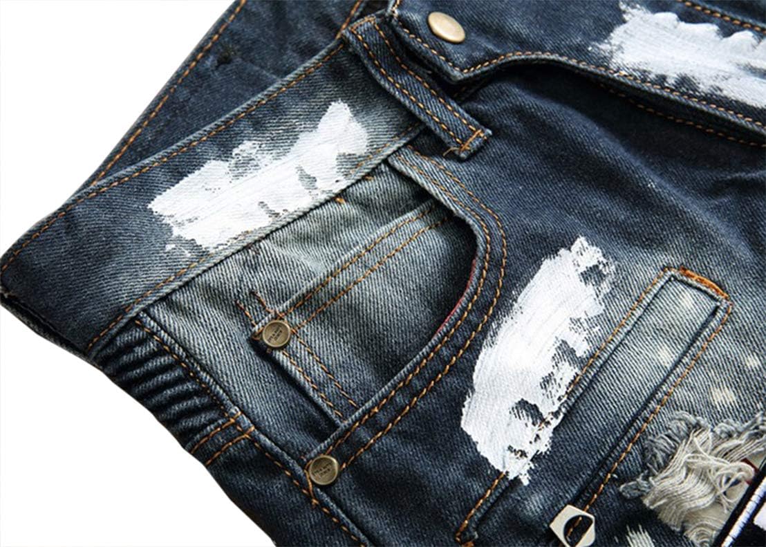 Enrica Men's Ripped Skinny Distressed Destroyed Straight Fit Jeans Pants with Holes