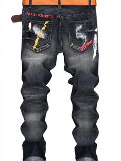Enrica Men's Ripped Skinny Distressed Destroyed Straight Fit Jeans Pants with Holes