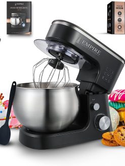Empire 5.5L Stand Mixers, 1400W Electric Mixers, 6-Speed Household Stand Mixers, FREE RECIPES E-BOOK, Dough Mixer with Stainless Steel Bowl, Splash Guard, Dough Hook, Flat Beater, Whisk, and Spatula
