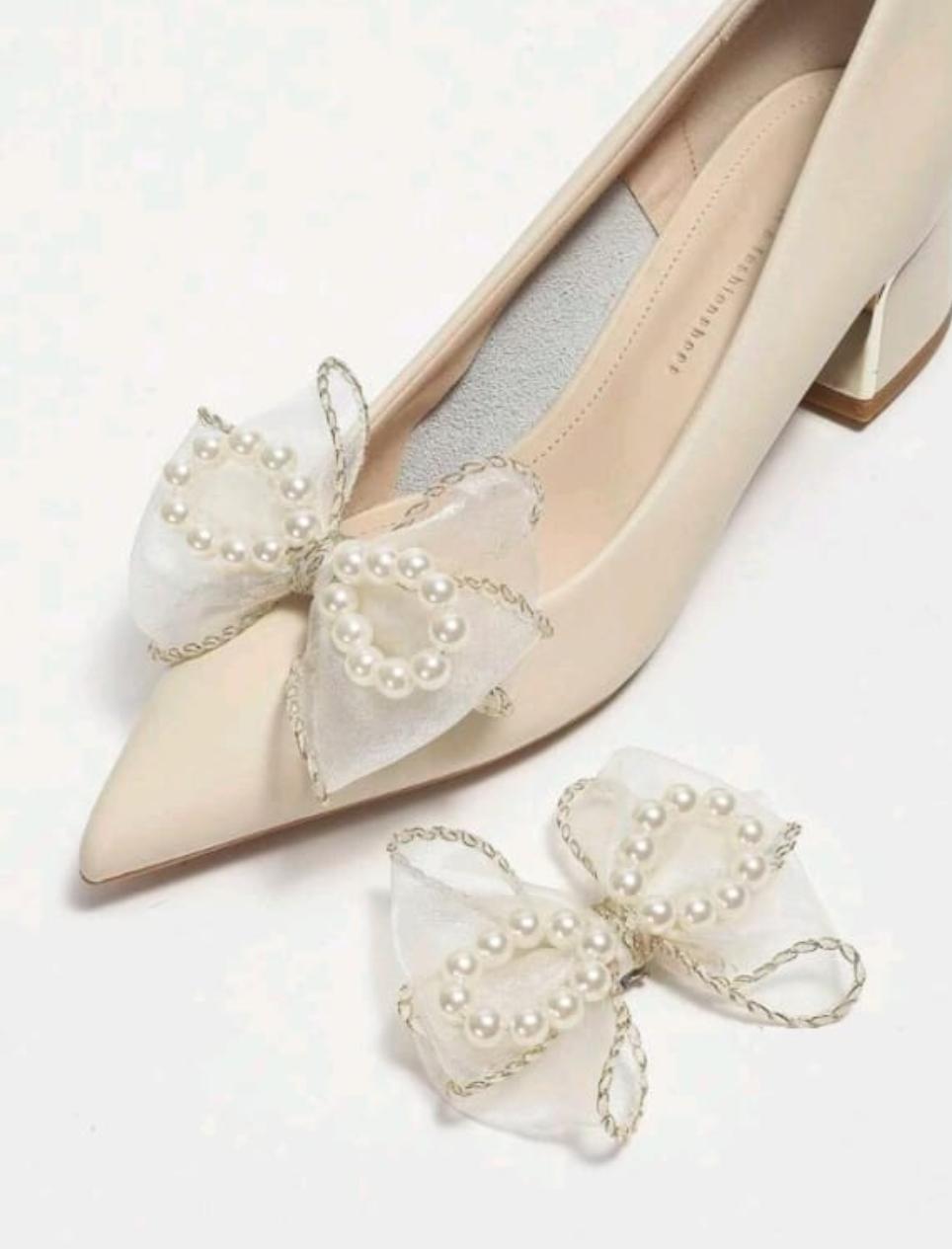 2 Pearl Bow Shoe Derco | Cream
