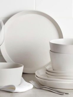 DINNER SET 16 PCS, 16 Piece Kitchen Dinnerware Set, Dishes, Plates, Bowls, Mugs, Service for 4, CERAMIC DINNER SET, WHITE (WHITE)