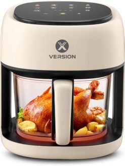 XVersion Air Fryer 4.2L Glass with Touch Screen, Self Timer, and 8 Cooking Presets Transparent Dishwasher-Safe XL Air Fryers 6L Basket Size with 1 Year Manufacturer Warranty Beige