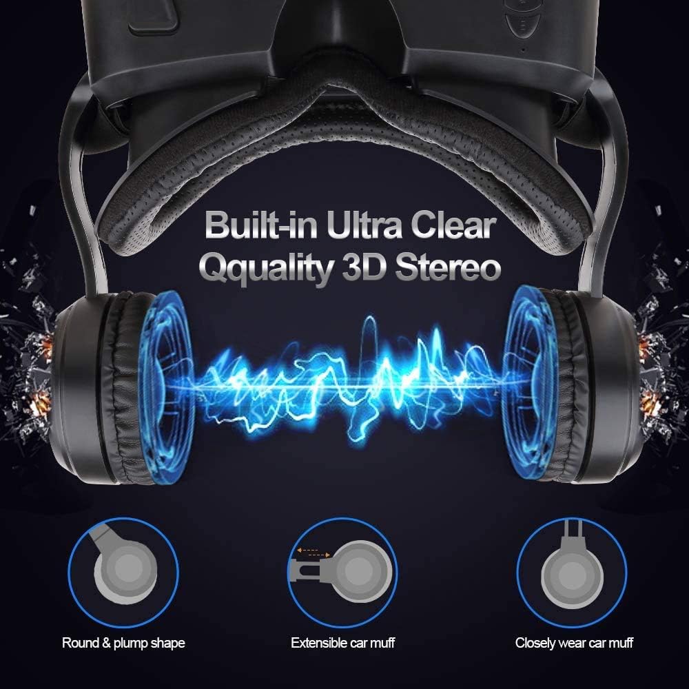 Pansonite VR Headset with Remote Control, 3D Glasses Virtual Reality Headset for VR Games & 3D Movies, Eye Care System for iPhone and Android Smartphones