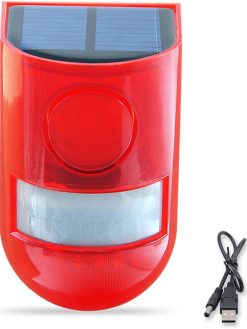 Pepisky Solar Alarm Light PIR Motion Sensor Lights 110dB Loud Siren LED Strobe Lights Outdoor IP65 Waterproof for Farm Villa Yard Barn Home