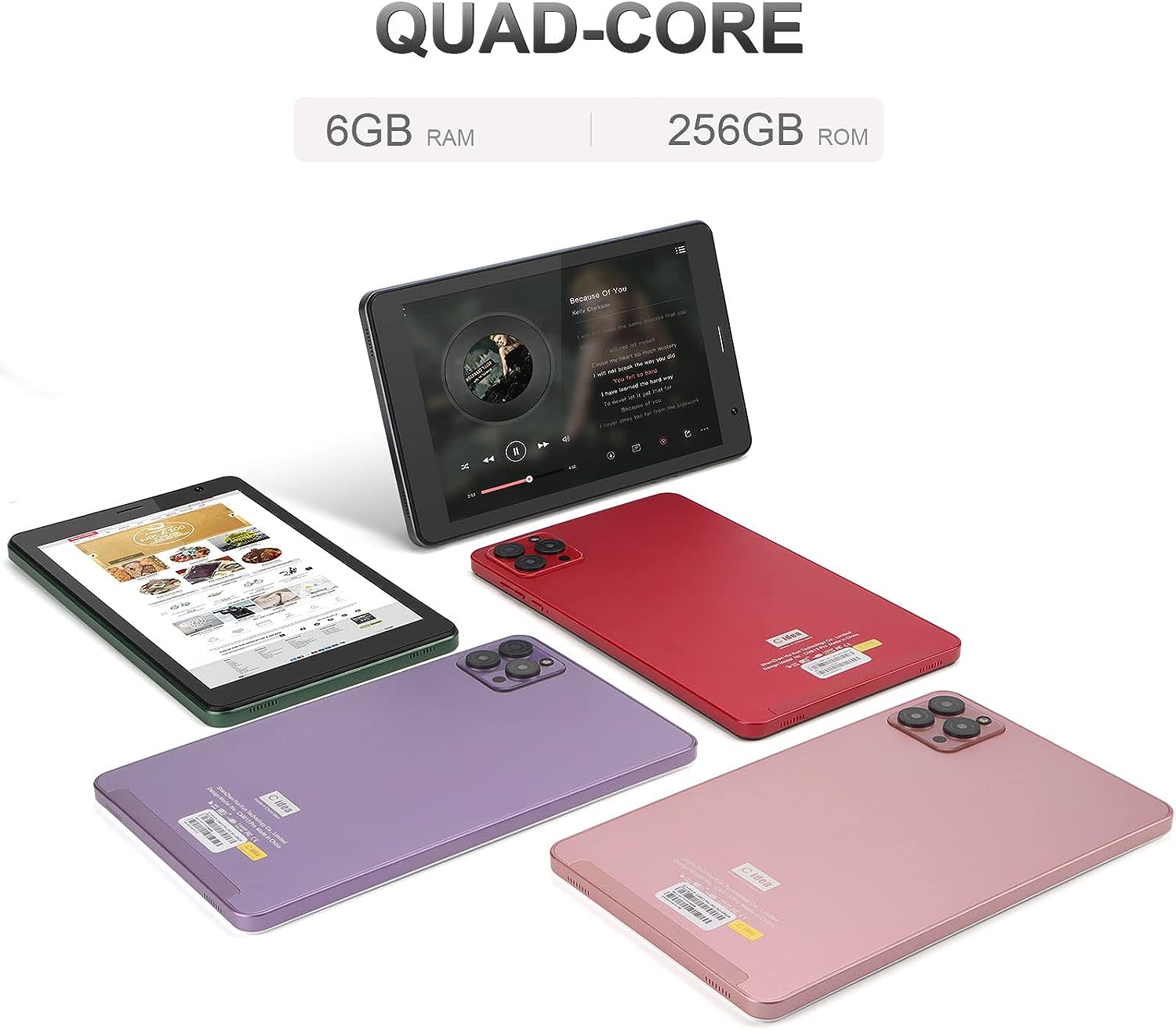 8 Inches Tablet, Android 12 Quad Core Processor 6GB RAM 256GB ROM Large Capacity Dual Cameras 1280 * 800 IPS HD Screen Cheap Tablet For Teenagers(Purple)