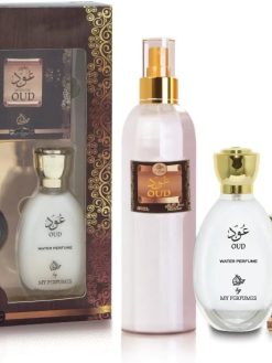 MY PERFUMES OUD 4 pieces OTOORI Gift Set For Men and Women, Non Alcoholic, 15ml Concentrated Perfume Oil, 40 gm Bukhoor, 35ml Water Perfume, 250ml Air Freshener (OUD)