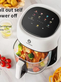 XVersion Air Fryer 4.2L Glass with Touch Screen, Self Timer, and 8 Cooking Presets Transparent Dishwasher-Safe XL Air Fryers 6L Basket Size with 1 Year Manufacturer Warranty Beige