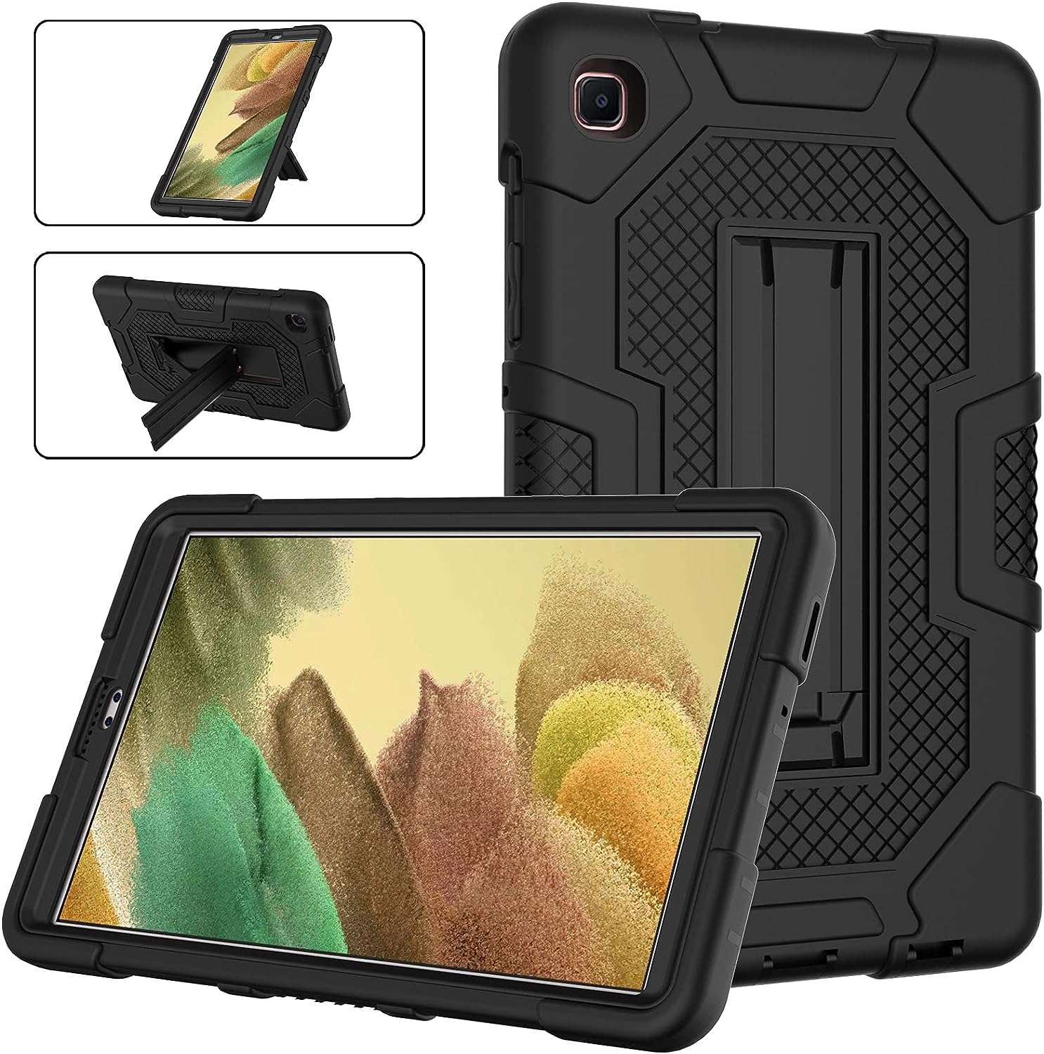 Samsung Galaxy Tab A7 Lite Case 8.7 inch 2021, 3-Layer Shockproof Rugged Protective Cover with Stand for Tab A7 Lite 8.7" Tablet SM-T220/T225 for Kids,BLACK+BLACK