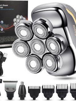 RESCIEN Head Shaver 7D Head Electric Razor with Nose Hair Sideburns Trimmer, Waterproof Wet/Dry Mens Grooming Kit LED Display USB C Rechargeable