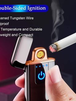 Electronic Lighter, Electric Lighter Windproof USB Rechargeable Slim Coil Lighter with Smart Fingerprint Sensor Double Side Ignition,Creative Power Indicator Flameless Lighter for Gifts(Black)