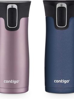 Contigo® AUTOSEAL® West Loop Vacuum-Insulated Stainless Steel Travel Mug with Easy-Clean Lid, 16 Oz, 2-Pack, Vervain, Midnight Berry