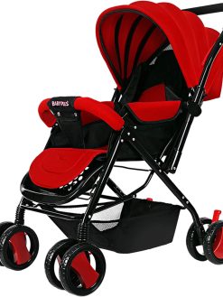 Baby Plus adjustable stroller, lightweight & foldable/compact & reversible handlebar/safety belt/wheels with suspension/reclining position/portable and flexible/unisex/ 6 to 36 months/wine red