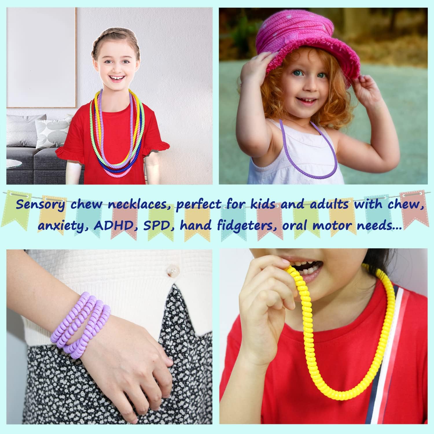 1 Pack Sensory Chew Necklace Brick Chewy Kids Silicone Triangle Fangs Toys,  Silicone Teeth for Children with Autism