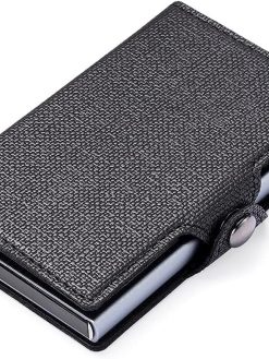 RFID Card Holder Wallet with Ultrathin Metal Card Case for Men and Women (Black + Grey)