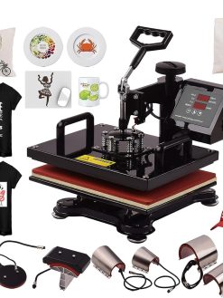 heat press machine，12x15 Inch 8 in 1 Multifunctional Combo Digital Heat Press Thermal Transfer Machine with Mug Plate Hat Cap Press for T-Shirt Hat/Cap Mug/Cup Plate