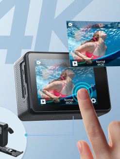 Surfola SF530 Action Camera - 4K/60FPS 24MP Dual Screen Anti-shake Touch Screen Underwater Camera with Remote Control Battery Charger and Helmet Accessories Kit【Upgraded】