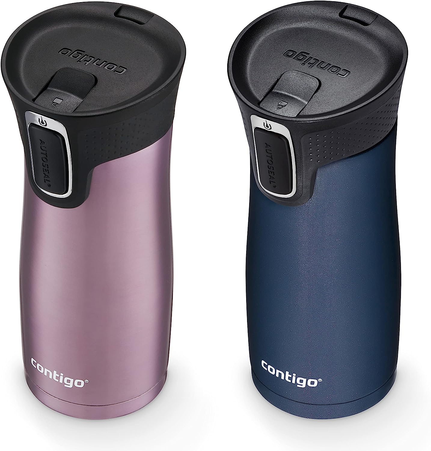 Contigo® AUTOSEAL® West Loop Vacuum-Insulated Stainless Steel Travel Mug with Easy-Clean Lid, 16 Oz, 2-Pack, Vervain, Midnight Berry