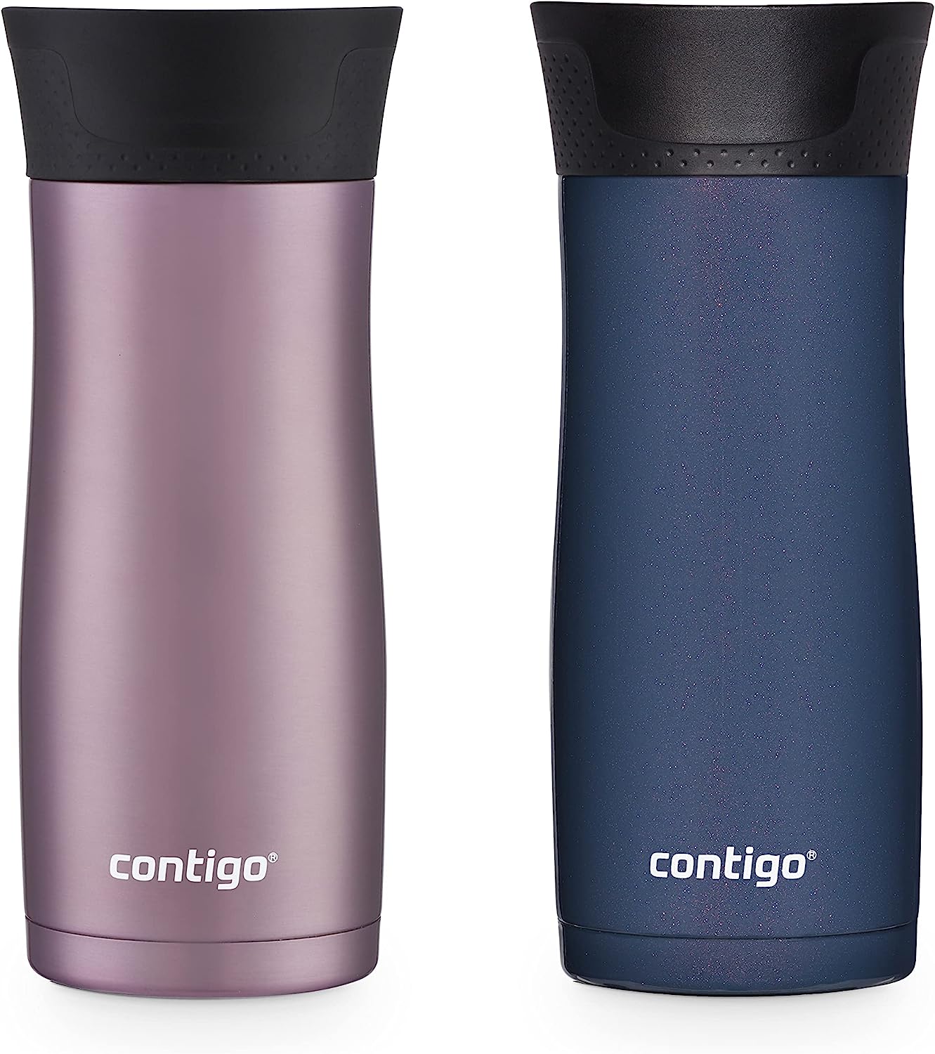 Contigo® AUTOSEAL® West Loop Vacuum-Insulated Stainless Steel Travel Mug with Easy-Clean Lid, 16 Oz, 2-Pack, Vervain, Midnight Berry