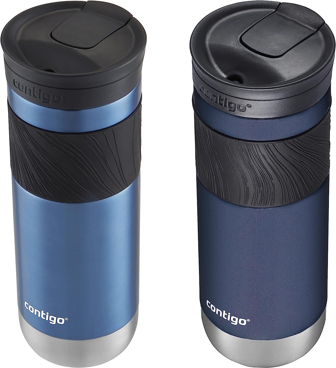 Contigo SnapSeal Insulated Stainless Steel Travel Mug with Grip 2-Pack, 20 oz., Blue Corn Transparent Satin & Midnight Berry