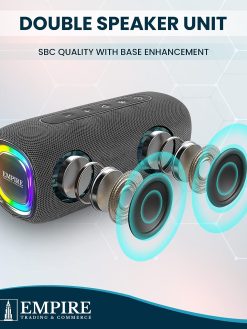Empire Portable Bluetooth Speaker, IPX6 Waterproof Speaker Wireless Bluetooth, 20W True Wireless Speaker SBC Sound & LED Lights, Outdoor Speakers with Bluetooth 5.3, 9H Playtime, 20m Bluetooth Range