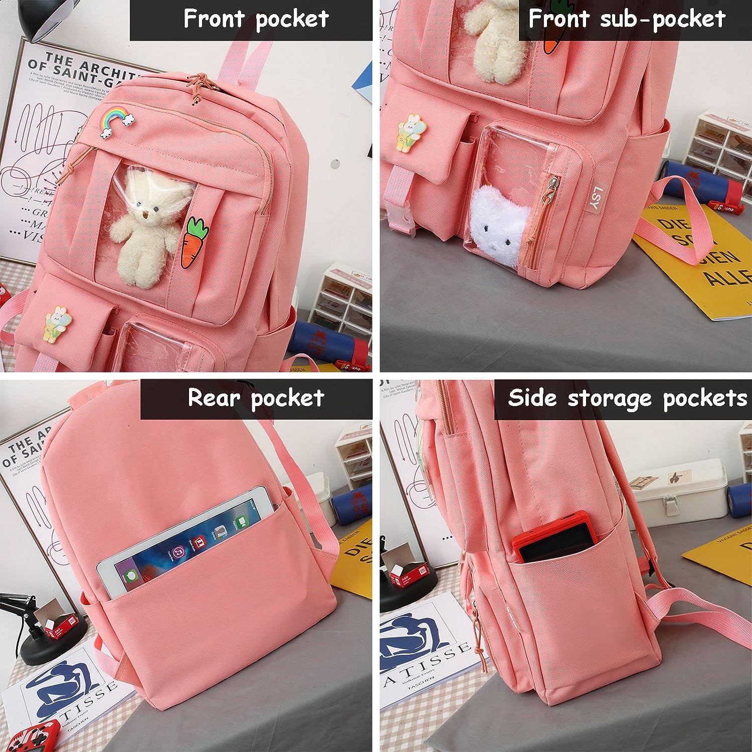 YGYCF Kawaii Backpack 5Pcs Set for Student with Cute Bear Accessories - School Bags for Teen Girls Back to School Supplies
