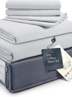 BELADOR Silky Soft Queen White Sheet Set -Luxury 6 Piece Bed Sheets for Queen Size Bed, Secure-Fit Deep Pocket Sheets with Elastic, Breathable Hotel Sheets & Pillowcase, Wrinkle Free Oeko-TEX Sheets