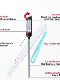 SKY-TOUCH 2Pcs Sincher Meat Thermometer, Cooking Thermometer with Instant Read, LCD Screen, Hold Function for Kitchen Food Smoker Grill BBQ Meat Candy Milk Water