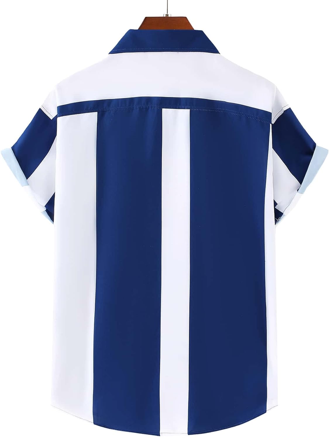 GORGLITTER Men's Color Block Striped Print Collar Short Sleeve Casual Button Up Shirts