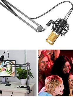 Arabest Bm800 Professional Suspension Microphone Kit Studio Live Stream Broadcasting Recording Condenser Microphone Set Vocal Microphones (Black USB)